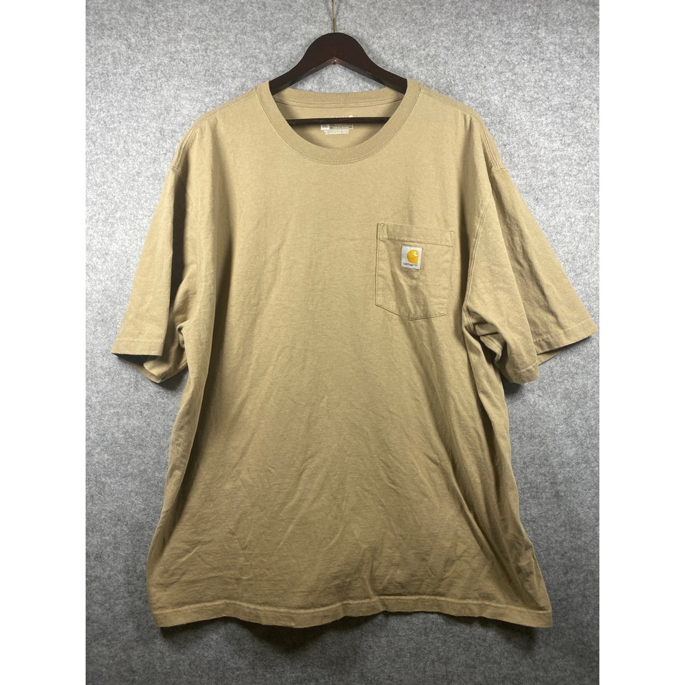 Carhartt Mens Loose Fit Heavyweight Pocket T-Shirt Tan 2XL K87 Workwear Tee - Picture 1 of 6